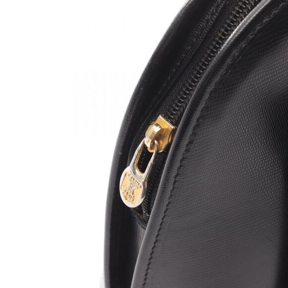 Celine Handbag Circle Logo Black Leather B - Picture 8 of 9
